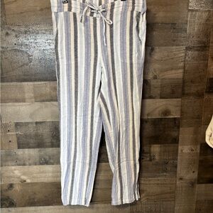 Per Se Linen Blend Blue and White Striped Drawstring Pants Size Small